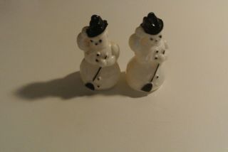 2 Vintage Hard Plastic Snowmen Christmas Ornaments - Black Trim 40 