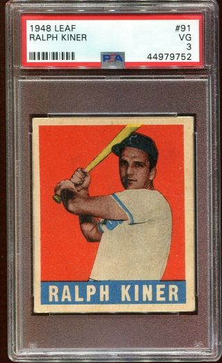 1948 Leaf Ralph Kiner Rc Rookie 91 Psa 3 Great Color