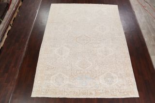 Antique Geometric Muted Beige/Blue 9x11 Gharajeh Heriz Area Rug Washed - out Color 2