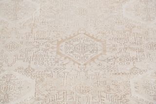 Antique Geometric Muted Beige/Blue 9x11 Gharajeh Heriz Area Rug Washed - out Color 4