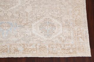 Antique Geometric Muted Beige/Blue 9x11 Gharajeh Heriz Area Rug Washed - out Color 5