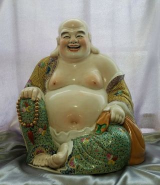 19 " Antique Chinese Famille Rose Porcelain Laughing Buddha Qing Dynasty - Marked