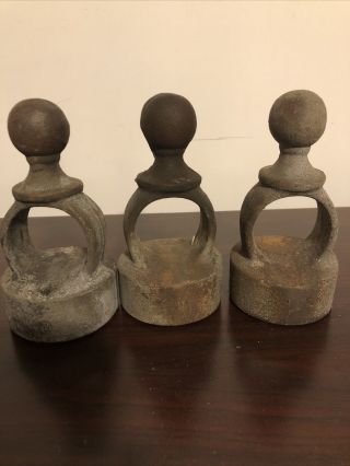 Vintage Cast Iron Fence Post Caps Cannon Ball Top Steampunk Industrial Art