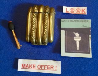 Victorian Vertical Scrolls Brass Match Holder Vesta Case Match Safe Striker