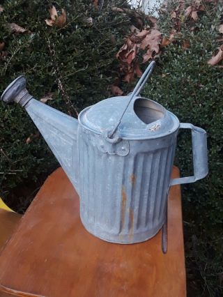 Vtg Antique Galvanized Metal Watering Can With Sprinkle Nozzle 12 " Tall