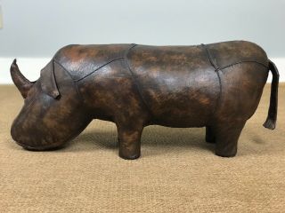 Vintage Leather Rhino Foot Stool Made In Spain Style Of Omersa 26 "