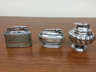 3 Vintage Table Lighters Ronson Brushed Silver Varaflame Meteor
