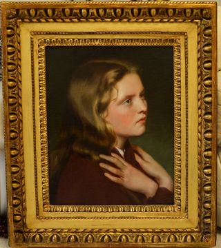 Very Fine Antique 19th Century Portrait Of A Young Girl Oil On Canvas Painting