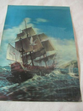 Vintage Lenticular Flicker Picture Of Sailing Ship Postcard