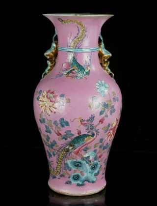 VLARGE Antique Chinese Famille Rose Peranakan Nyonya Straits Scraffito Vase QING 3