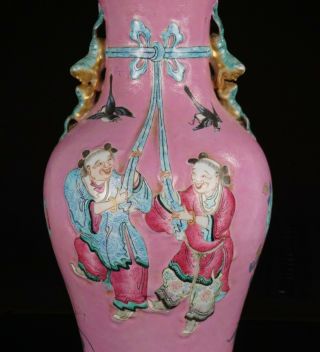 VLARGE Antique Chinese Famille Rose Peranakan Nyonya Straits Scraffito Vase QING 4