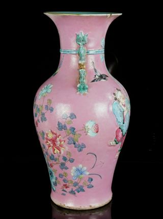 VLARGE Antique Chinese Famille Rose Peranakan Nyonya Straits Scraffito Vase QING 5