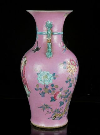 VLARGE Antique Chinese Famille Rose Peranakan Nyonya Straits Scraffito Vase QING 6