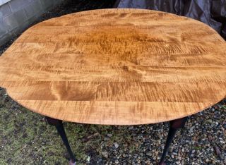 Vintage tiger maple kitchen dining table c1990 D.  R.  Dimes or Treharn w 2 leaves 2