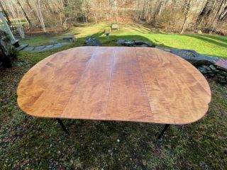 Vintage tiger maple kitchen dining table c1990 D.  R.  Dimes or Treharn w 2 leaves 5