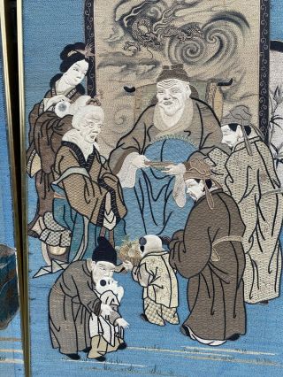 FOUR LARGE CHINESE JAPANESE EMBROIDERED SILK WALL HANGINGS PANEL 19TH CENTURY 6