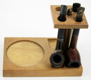 Maple Wood 4 Pipe Stand,  Rack Holder With 3 Pipes Kaywoodie,  Medico,  The Pipe