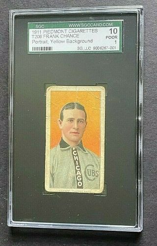 1911 T206 Frank Chance Portrait Yellow Sgc 10 Poor 1 Piedmont 350 Chicago Cubs