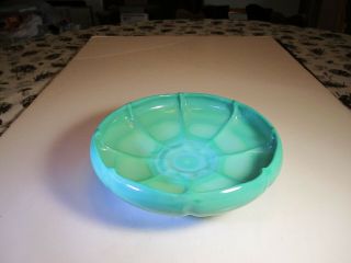 Vtg 1934 Fenton Mongolian Green Shallow Melon Rib Cupped Glass Bowl