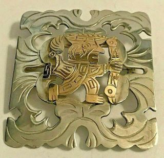 Vintage 18k Gold & Sterling Silver 925 Peru Incan Pin Brooch