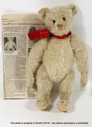 Antique 1906 Steiff 13 " Jointed Teddy Bear Light Brown Mohair