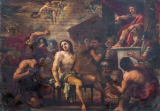 17th Century Italian School Old Master The Martyrdom Of Saint Lawrence Painting