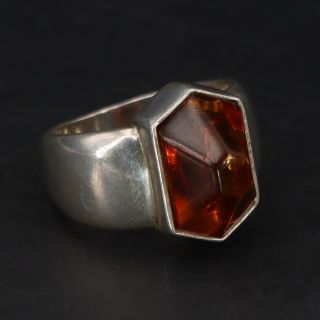 Vtg Sterling Silver - Modernist Baltic Amber Spiked Ring Size 5 - 7.  5g