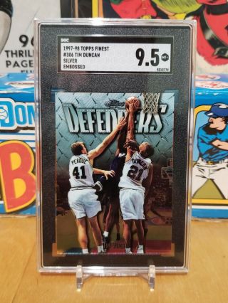 Tim Duncan Rookie 1997 - 98 Topps Finest Basketball 306 Silver Embossed Sgc 9.  5