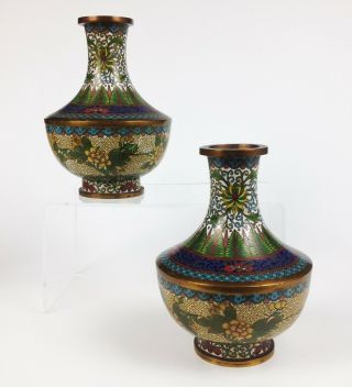 Lao Tian Li Zhi - Antique Signed Chinese Cloisonne Enamel Bronze Vases