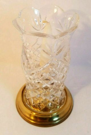 Vintage Pillar Taper Candle Holder W/brass Base & Cut Glass Hurricane Chimney