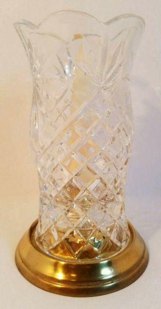 Vintage Pillar Taper Candle Holder w/Brass Base & Cut Glass Hurricane Chimney 2