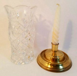 Vintage Pillar Taper Candle Holder w/Brass Base & Cut Glass Hurricane Chimney 3