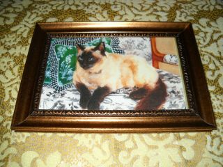 Siamese Cat Lays In Chair 4 X 6 Gold Framed Animal Picture Vintage Style Print