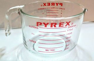 Vintage Pyrex 2 Quart 8 Cup Large Red Letter Glass Measuring Cup Mixing Bowl Usa
