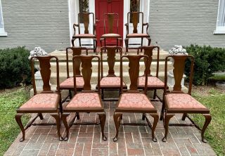 Matched Set Of Ten Queen Anne Revival Dining Chairs,  19th Century