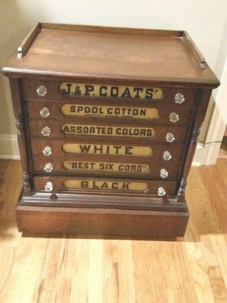 Antique Jp Coats Spool Cabinet - 6 Drawer - Solid Walnut