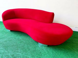 Vintage Contemporary Red Vladimir Kagan Style Cloud Sofa