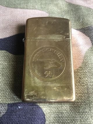 1932 1984 Vintage Zippo Slim Lighter Solid Brass - Hemscheidt Coal Mining