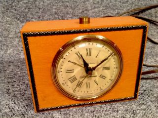 Vintage Mid Century Modern Seth Thomas Wood Ridge Drowse Electric Alarm Clock 2