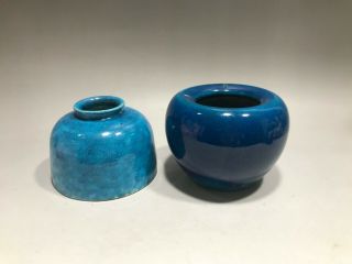 Chinese Porcelain Dark Blue Crackle Glazed Ceramic Pot & Blue Miniature Vase