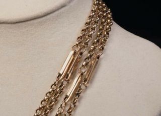 Antique Victorian Rose Gold Fancy Link Long Guard Chain,  Muff Chain 9ct,  22grams 3