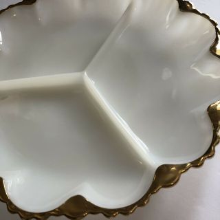 Vintage Milk White Glass with Gold Trim 10” Divided Appetizer Tray Dish 2