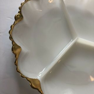 Vintage Milk White Glass with Gold Trim 10” Divided Appetizer Tray Dish 3