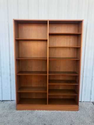 Danish Modern Large Teak Bookcase With Adjustable Shelves