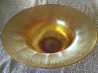 Antique L C Tiffany Gold Favorite Iridescent Centerpiece Bowl,  Signed,  12 " D,