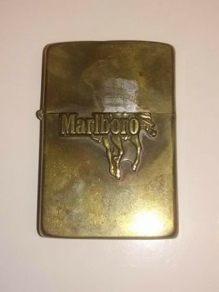 Vintage Zippo Lighter Marlboro Cowboy Bucking Bronco Brass 14