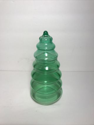 Vintage Anchor Hocking Christmas Tree Candy Dish Green Two Piece 9”
