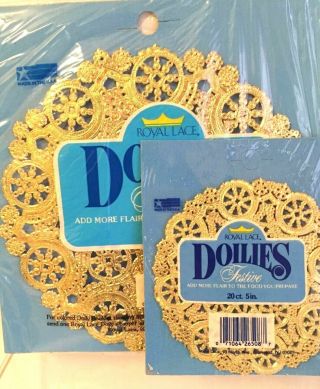 2 Pkgs Round Gold Snowflake Lace Foil Paper Doilies 12 8 " And 20 5 " Vintage