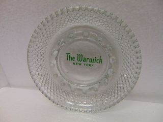 Vintage The Warwick Hotel York Glass Ashtray 5 " Round Green Lettering