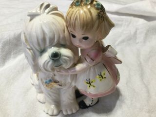 Vintage Josef Little Girl With Her Dog Figurine 4 Inches Tall